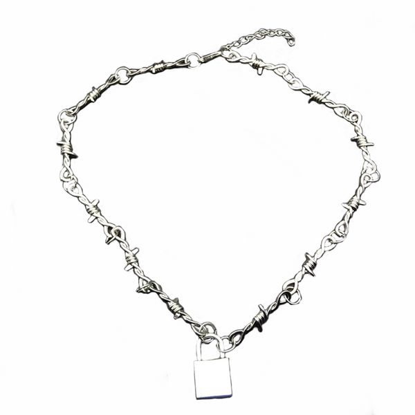 

pendant necklaces small wire brambles iron choker necklace women hip-hop gothic punk lock barbed little thorns chain, Silver