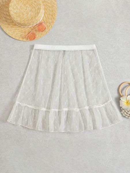 

ruffle hem sheer mesh cover up skirt x4j4#, White;black
