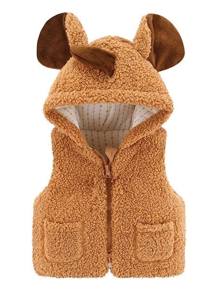 

toddler boys dual pocket 3d ear design sleeveless hooded teddy coat she, Blue;gray