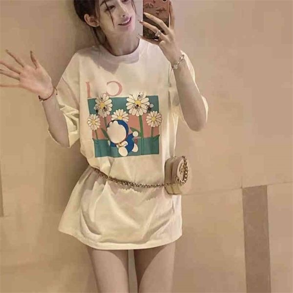 

66% off new fashion gu + summer cat co smell flower fragrance blue fat sweet age reducing round neck short sleeve women's, White