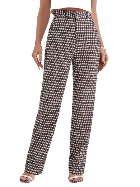 

high waist houndstooth print pants o1xe#, Black;white