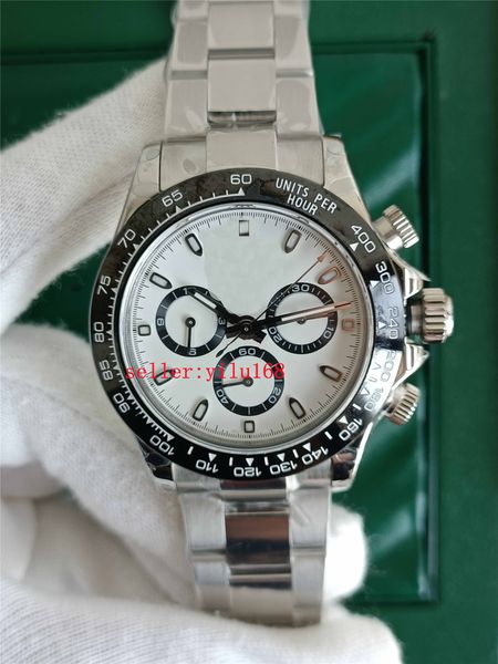 

2 colour sell luxury mens wristwatches mechanical classic 40mm cosmograph swiss eta 7750 automatic movement chronograph ceramic white dial w, Slivery;brown