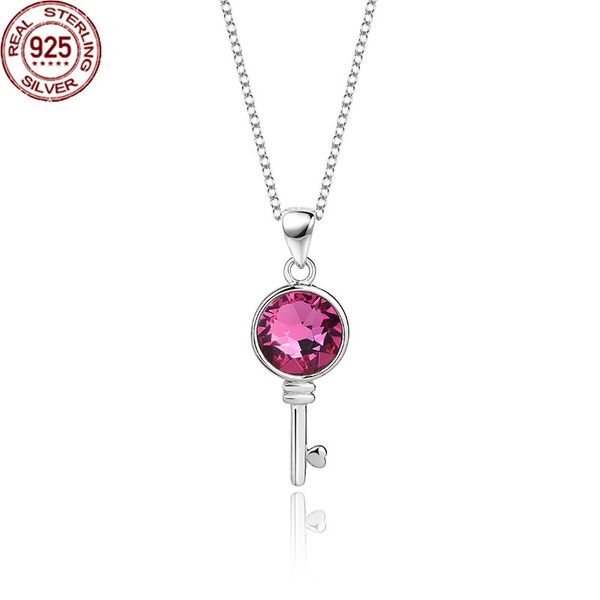 

selling s925 sterling silver austrian crystal necklace women's fashion simple hundred tower key pendant bridal
