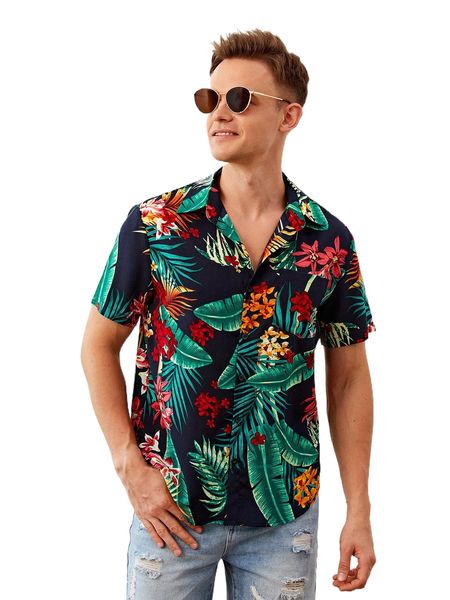 

men random tropical print shirt z5pc#, White;black