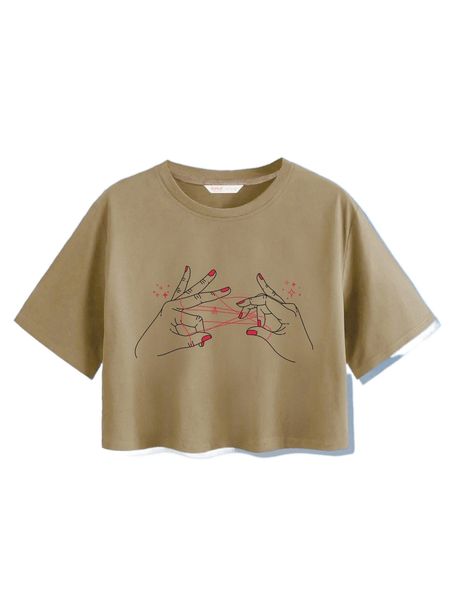 

romwe x strangecitydesigns hand print c.rop tee i6p4#, White