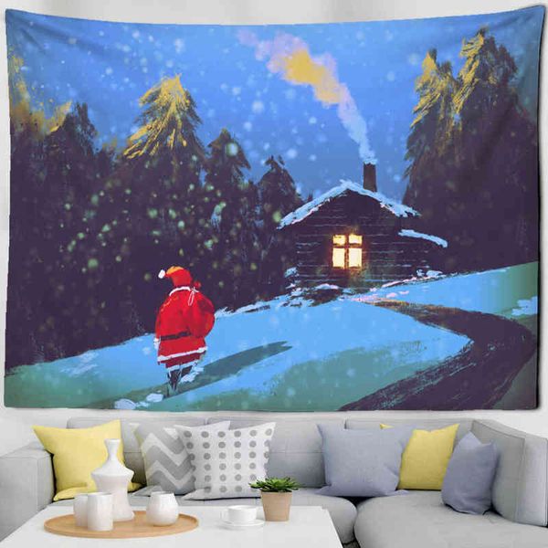 Weihnachten Kamel Geschäftsmann Tapisserie Star Night Scenepychedelic Wald Wandbehang Home Dekoration Hintergrund Dekor J220804