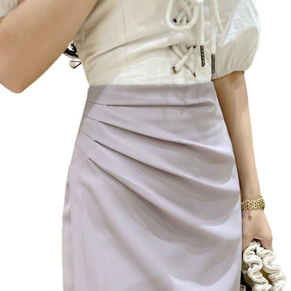 

skirts summer 2022 black with irregular pleats high waist slim slitasymmetrical school girl skirt women q3ft#