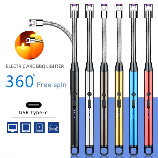 Großhandel USB Elektrisches wiederaufladbares langes Küchenfeuerzeug für Herd Winddichte LED Plasma Arc Flammenlose Kerze Ungewöhnliche Feuerzeuge im Freien