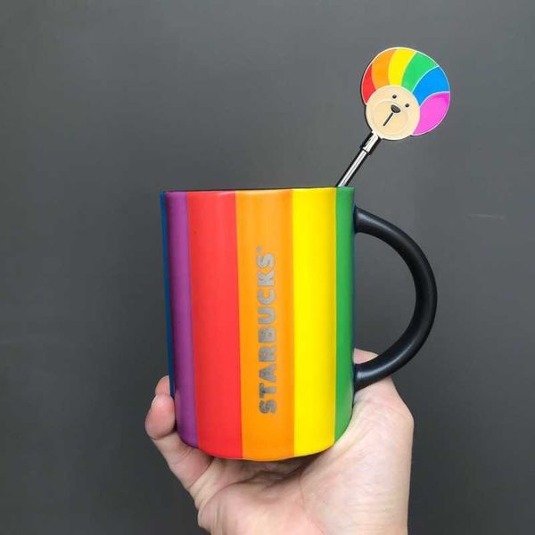 

2020 starbucks cup valentine's day great love rainbow mug water cup with mixing stick 300ml
