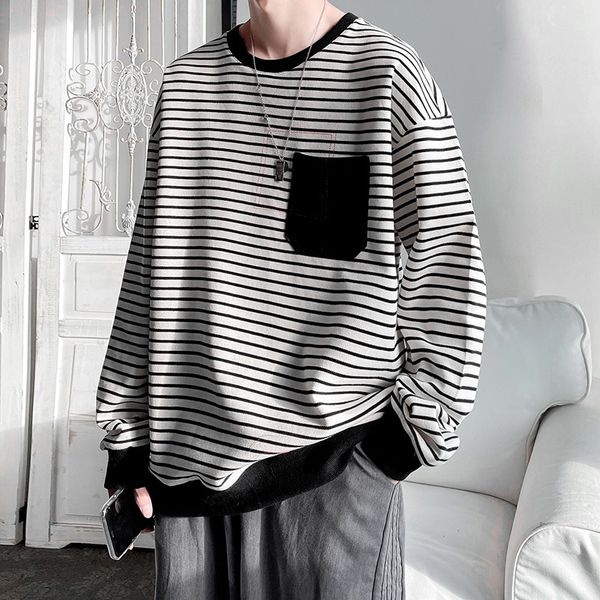 

oversized striped pullover hoodies men autumn mens streetwear harajuku sweatshirts long sleeve korean clothes hip hop coats 220816, Black