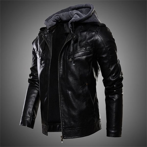 

mens jacket pu leather jacket men hooded coat fur lined motorcycle jacket fashion coat autumn winter coat plus size 4xl 5xl 201127, Black;brown
