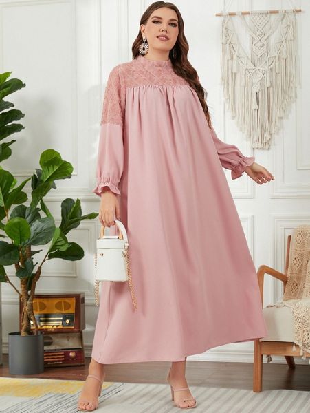 

plus flounce sleeve contrast fuzzy panel mock neck dress y2g4#, Black