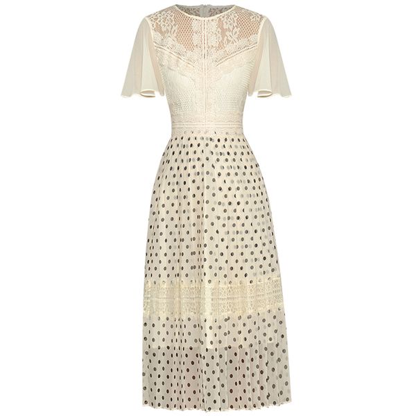 

women runway fashion dresses flare sleeve dot print party vestidos robe femme, Black