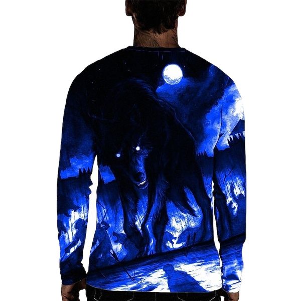

men's tee t shirt 3d print graphic wolf animal round neck casual daily 3d print long sleeve casual fashion designer comfortable blue b, White;black
