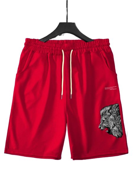 

men slogan and 3d lion print drawstring waist shorts m9qb#, White;black