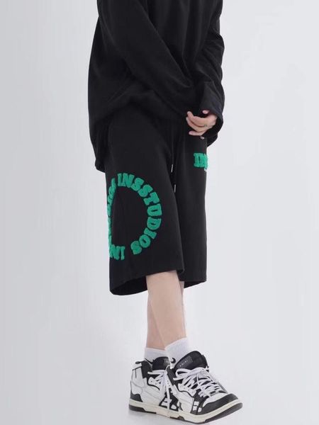 

men's shorts american retro letter embroidery casual men's tide brand street hip-hop five-point pants for men and womenmen's, White;black