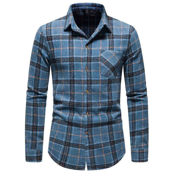 Camicie di flanella di lana spessa da uomo Camicie a maniche lunghe con bottoni casual Camicia a quadri da uomo Vintage Streetwear Camicia da uomo Camisa Masculina xxl L220704