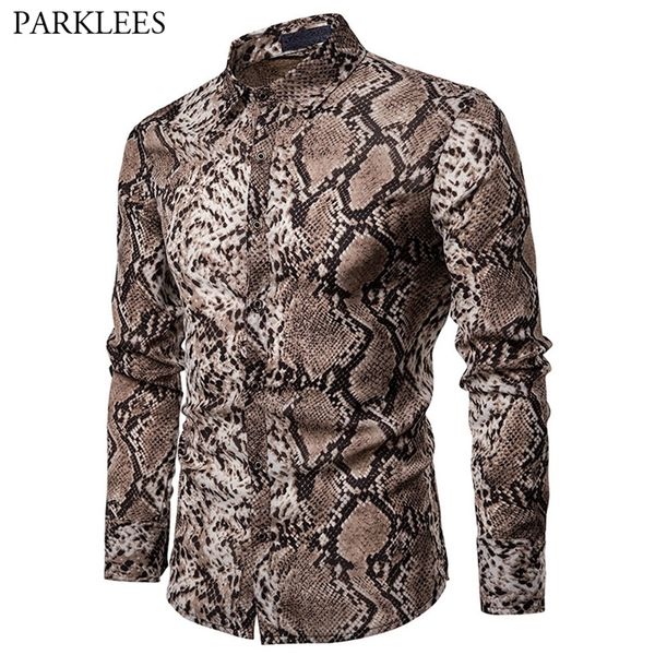 Sexy Snake Pattern Print Shirt Men Brand Homem de Manga Longa Camisas de Mens Hip Hop Streetwear Camisa casual Camisa Hombre LJ200925