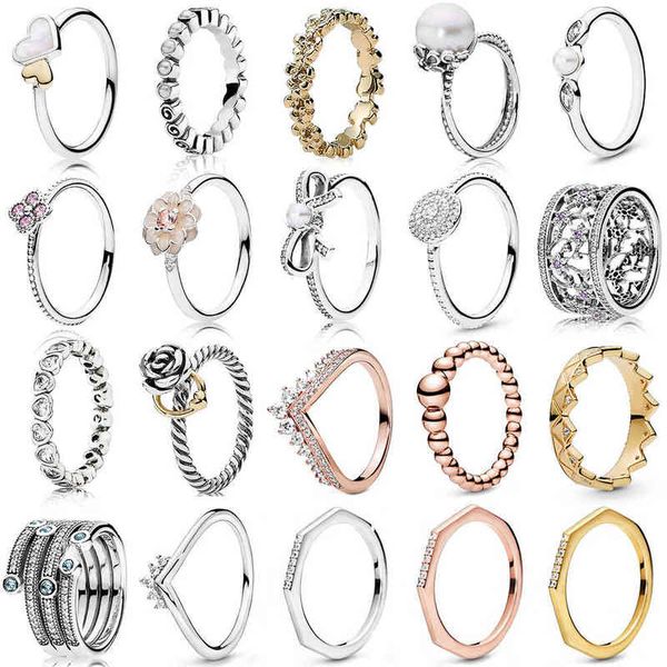 NUOVO 2019 100% 925 Sterling Silver Rose Gold Bone Bone Dimenticare Me Non anello per Europa Donne Donne Original Moda Gioielli Regalo AA220315