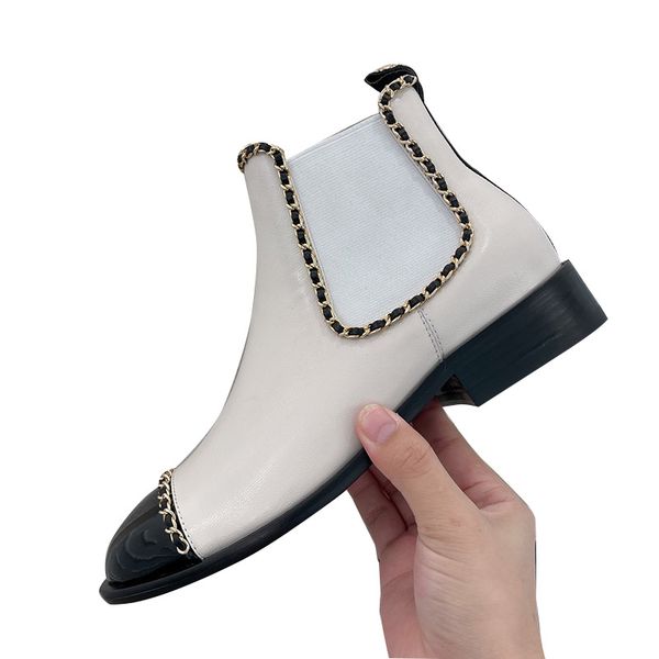 

classic black fall winter womens chain chunky heel ankle boots heel 7cm /3cm designer retro round toe lambskin knight rainboots snow fashion