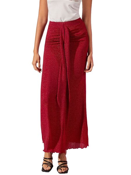 

draped detail lettuce trim glitter skirt 19a6#, Black