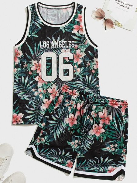 

men tropical tank & shorts set v8oe#, Gray