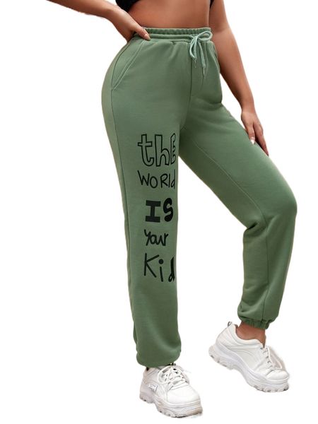 

sxy slogan graphic drawstring waist sweatpants e6hy#, Black;white