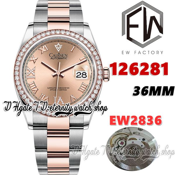 

ewf v3 ew126281 ew2836 automatic womens watch diamonds bezel pink dial roman markers two tone 904l steel bracelet with same serial warranty, Slivery;brown