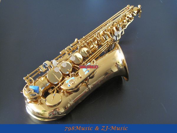 

lacquer gold eb alto saxophone high f# with-white pearl buttons