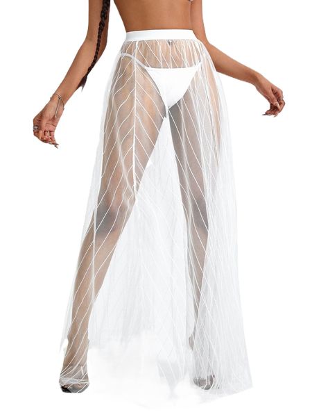 

striped sheer mesh skirt without panty q1ax#, Black
