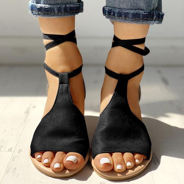 Sandálias limpas para mulheres planas femininas de peixe de fundo sapatos de boca camurça sandalssandssandals de cinta fria
