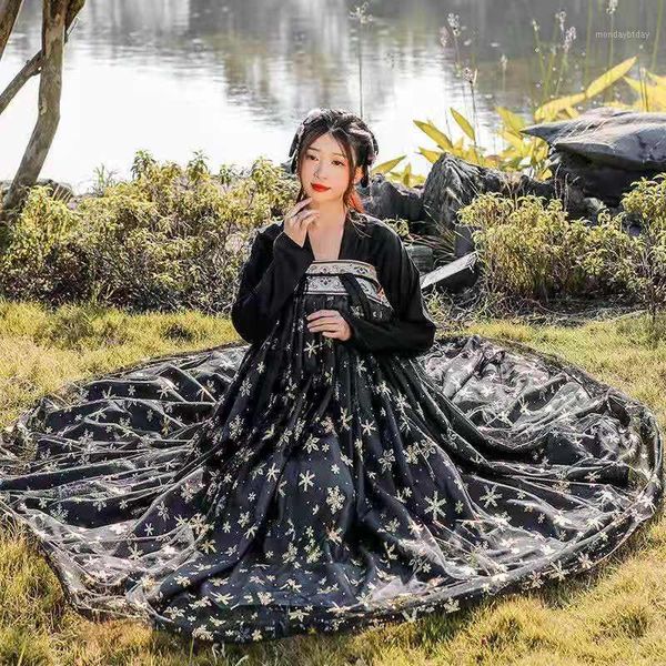 Stage Wear Tang Song Antico costume cinese Hanfu Dress Women Eleganti abiti da festa neri per il ballo di fine anno