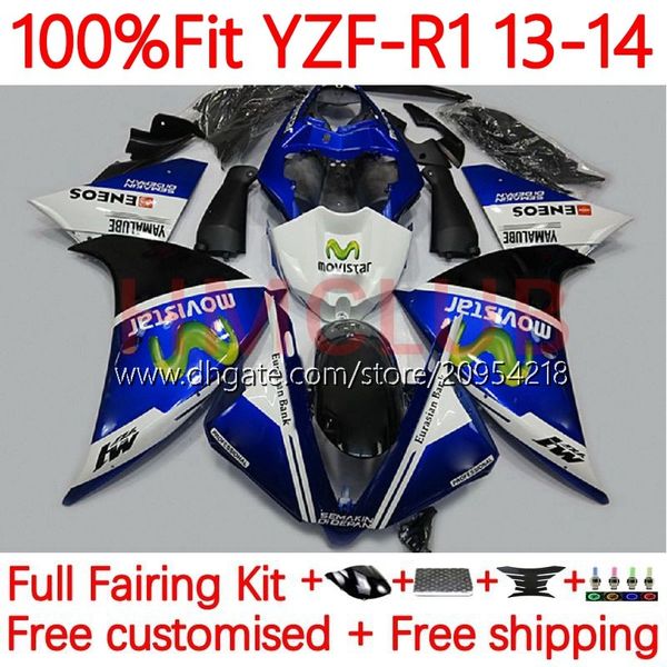 Carrozzeria OEM adatta al 100% per YAMAHA MOTO YZF-R1 YZF-1000 YZF R 1 1000CC 13-14 Corpo 6No.7 YZF R1 1000 CC YZFR1 13 14 YZF1000 2013 2014 Kit carenatura per stampi ad iniezione blu fortunato