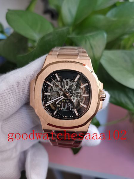 U1 Super Quality Watch Mens 41mm quadrante nero TourbillonSapphire trasparente meccanico automatico orologio da polso da uomo in oro rosa 18 carati