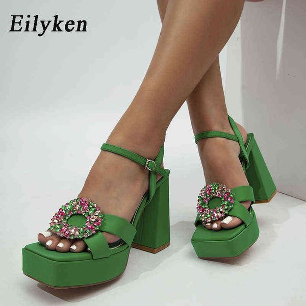 

nxy sandals size 35-42 platform chunky high heel women elegant crystal buckle strap ladies fashion summer shoes female, Black