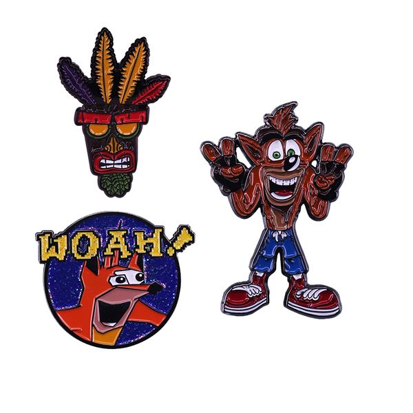 

crash bandicoot woah aku mask brooch glitter button badge honest adventure video game fans wonderful collection, Blue
