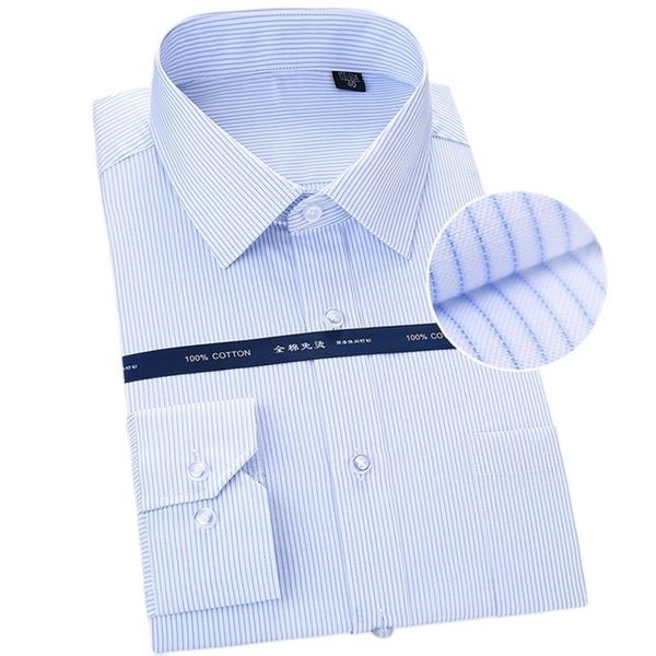 Erkekler için Saf Pamuk Boy Gömlek Uzun Kollu Çizgili Katı Resmi Adamın Gömlek 8XL Beyaz Kare Yaka Rahat Giyim 220330