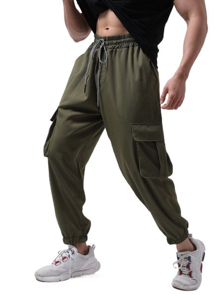 

extended sizes men drawstring waist cargo pants k2zh#, Black