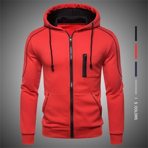 

autumn hoodie for mens casual solid long sleeve male hoodies sweatshirts zipper hoody tracksuits man hooded streetwear lj200826, Black