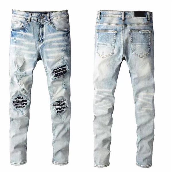 

designer men jeans hip-hop fashion zipper hole wash jeans pants retro torn fold stitching mens design motorcycle riding cool slim 247f, Blue