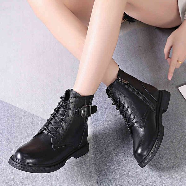 

slippers martin boots women's leather thick soled large versatile british single round head plush short soft soles jb3c, Black