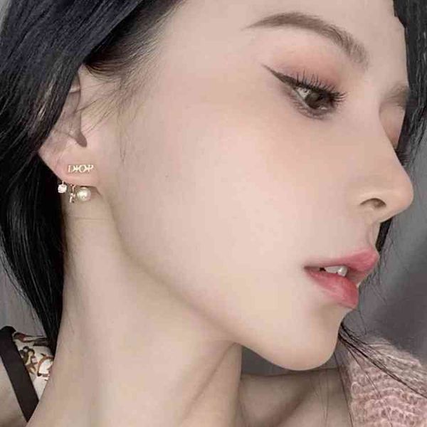 

fine jewellery ornament charm earring pearl letter earrings with diamond temperament female earrings star round diamond earrings accessories, Golden
