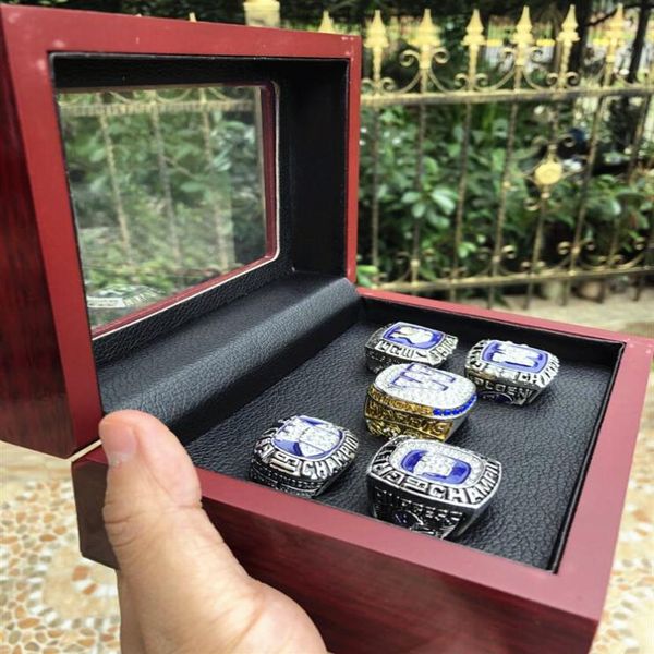 

5pcs winnipeg blue 1962 - 2019 bomber s cfl grey cup championship ring set with wooden display box sport souvenir men fan gift 202326c, Golden;silver