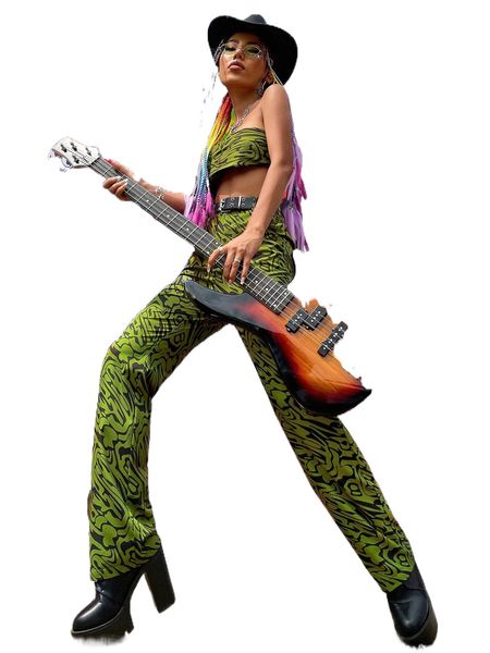 

allover print high waist straight leg pants a59p#, Black;white