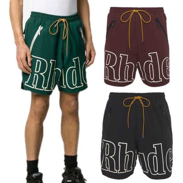 

men shorts rhude summer short mesh drawstring yellow brown green black joggers sports trousers beach pants, White;black