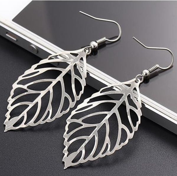 

simple leaf metal charm earrings 2022 gold plate ear ring for women, Golden