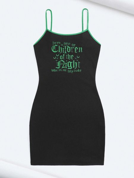 

x nemons slogan graphic cami dress l0rm#, Black;gray