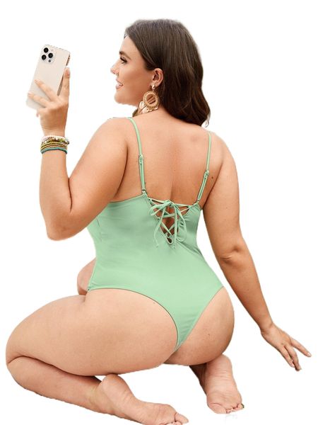 

plus lace up one piece swimsuit f7mr#, White;black