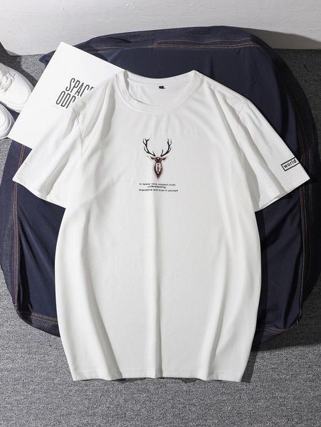 

men elk and slogan graphic tee c39c#, White;black