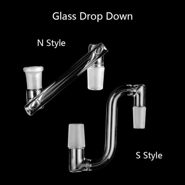 Drop-Down-Adapter aus Glas für Wasserpfeifen, 14,4 mm Stecker auf 18,8 mm Buchse. Sieben verschiedene gemischte Größen im Dropdown-Großhandel erhältlich